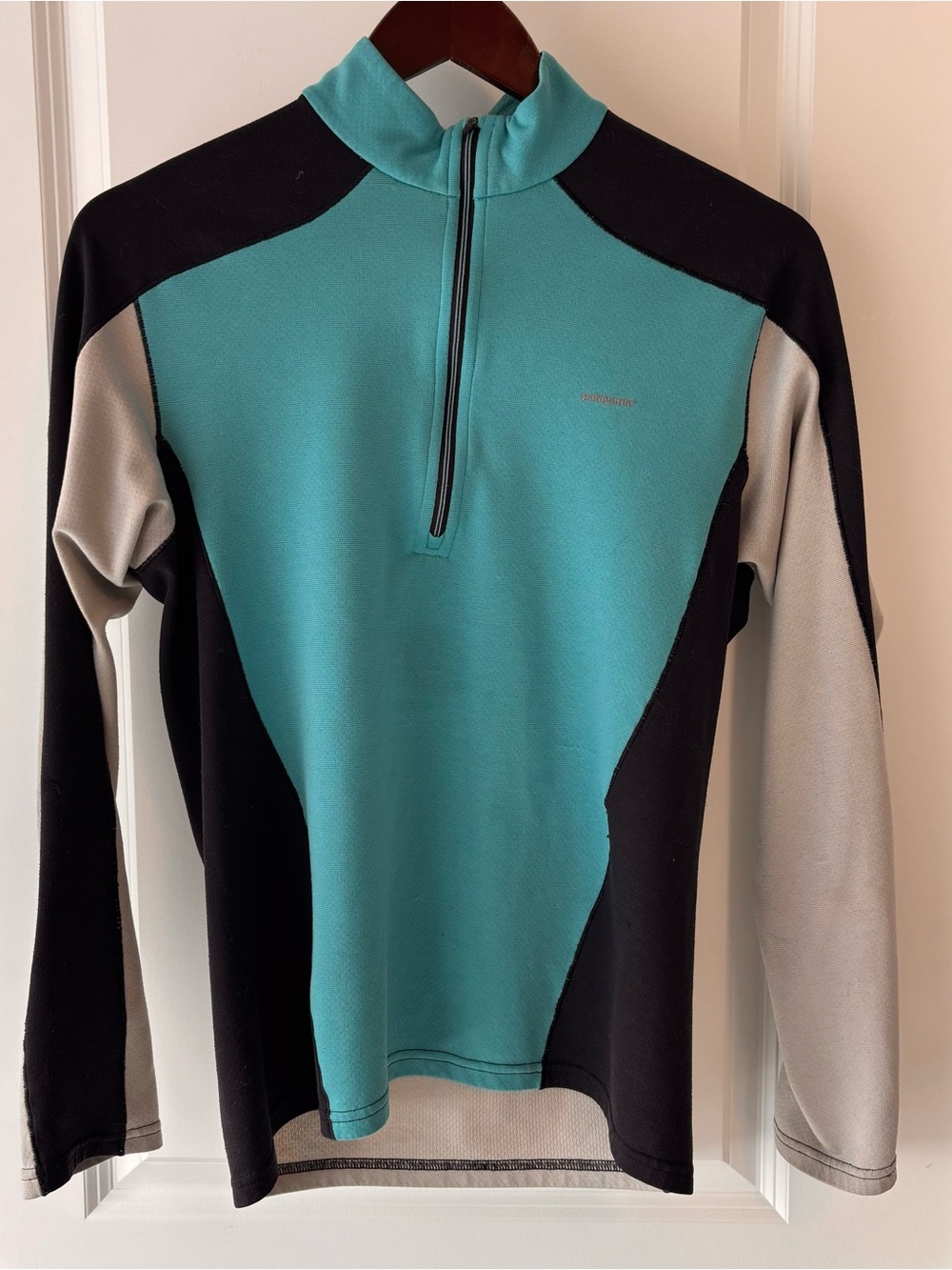 Patagonia Aqua, Black and Light Gray Performance Quarter-Zip